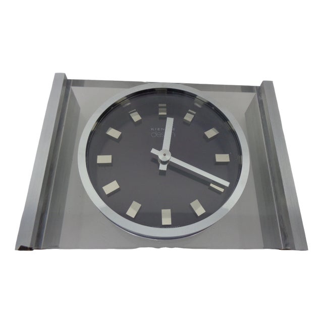 Table Clock in Acrylic Glass and Brushed Aluminum from Kienzle International, Germany, 1960s For Sale