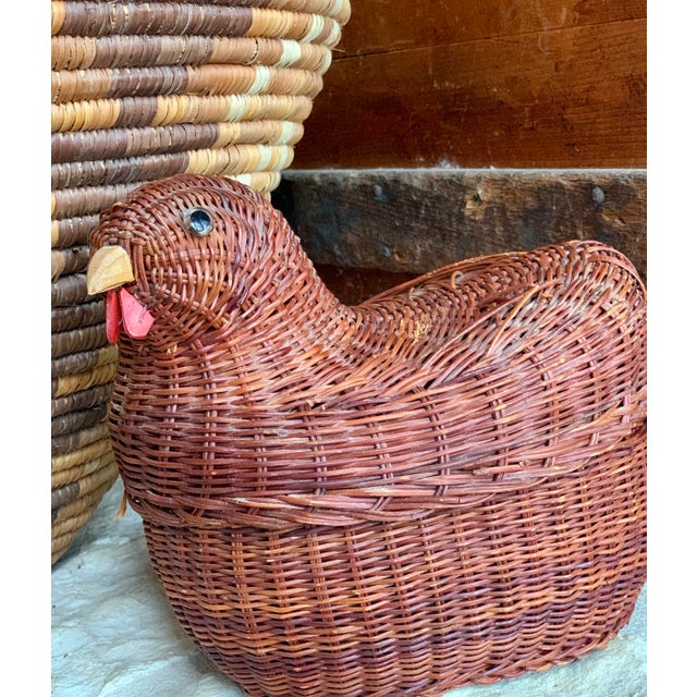 Brown Vintage Woven Rattan Chicken Basket With Lid For Sale - Image 8 of 11