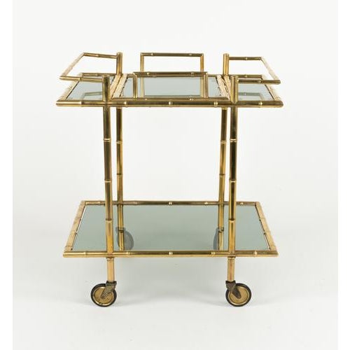 Mid-Century Serving Bar Cart in Brass and Glass in the style of Maison Baguès, Italy, 1960s For Sale - Image 12 of 16