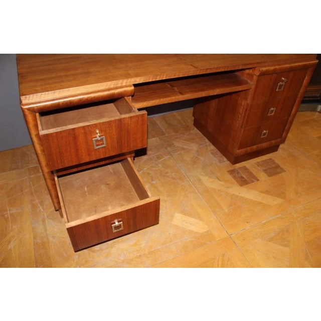 Wood Mid-Century Large Art Deco Walnut Desk, 1940s For Sale - Image 7 of 11