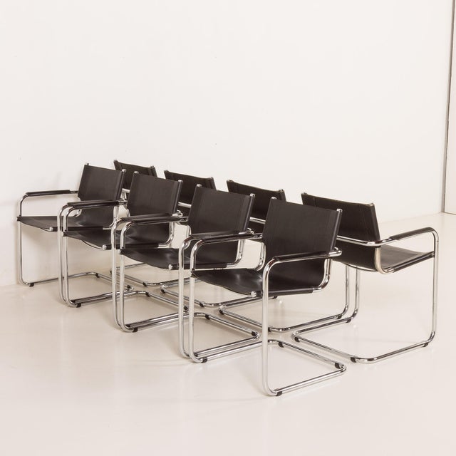Black Bauhaus Italian Chairs attributed to Matteograssi, 1970s, Set of 8 For Sale - Image 8 of 18