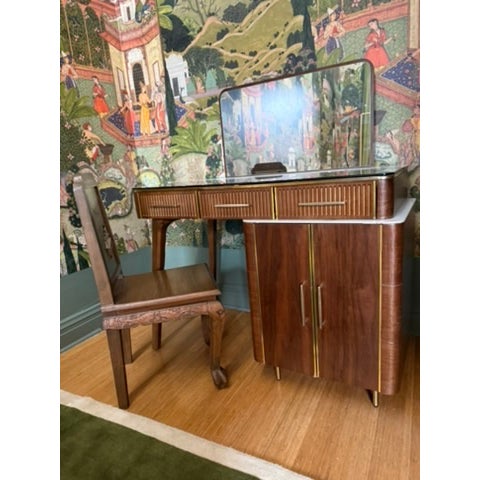 Wood 2020s Walnut Wood Makeup Vanity Table & Mirror For Sale - Image 7 of 9