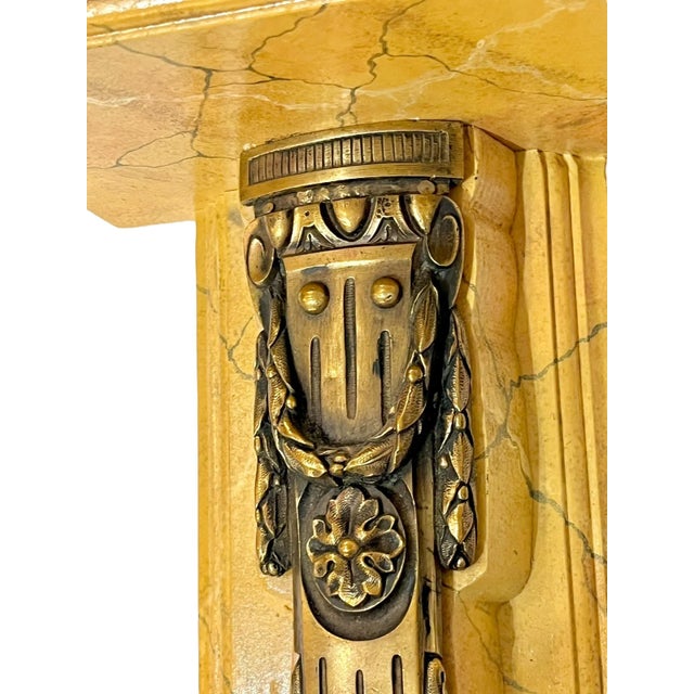 Pair Vintage French Neoclassical Style Bronze Hardware Faux Marble Wood Wall Brackets Shelves For Sale - Image 6 of 9