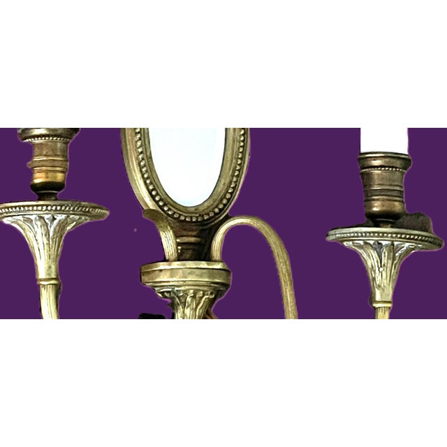 Louis XVI Gilt Bronze Mirrored Model 16572 Wall Sconces by Lucien Gau, Paris, 1930s, Set of 2 For Sale - Image 4 of 8