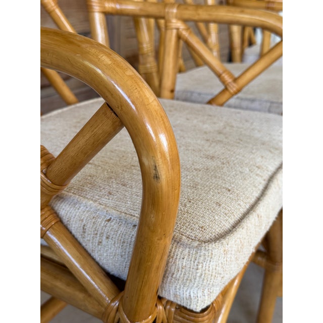 Set of Six Vintage Boho Rattan Dining Chairs With Chippendale Style Lattice Backs For Sale In Naples, FL - Image 6 of 12