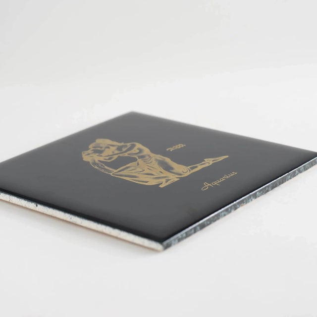 Black Vintage Aquarius Ceramic Wall Tile For Sale - Image 8 of 10