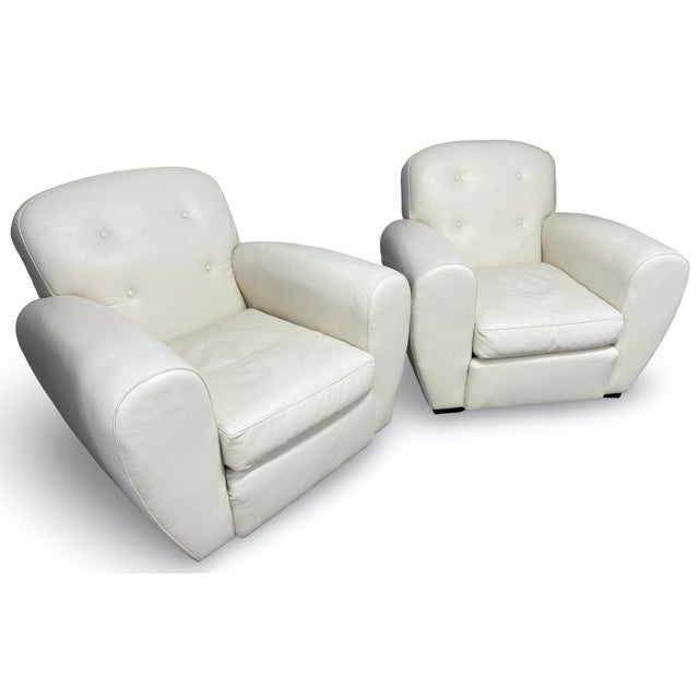 Ralph Lauren Pair of Signed Ralph Lauren Vintage Art Deco Leather Club Chairs For Sale - Image 4 of 7