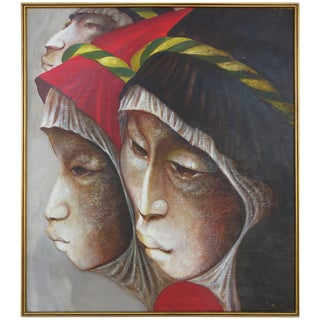 Mexican Artist Mario Lopez Cano Oil Painting on Canvas For Sale