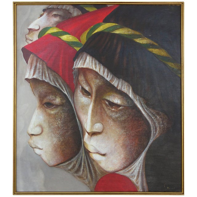 Mexican Artist Mario Lopez Cano Oil Painting on Canvas For Sale