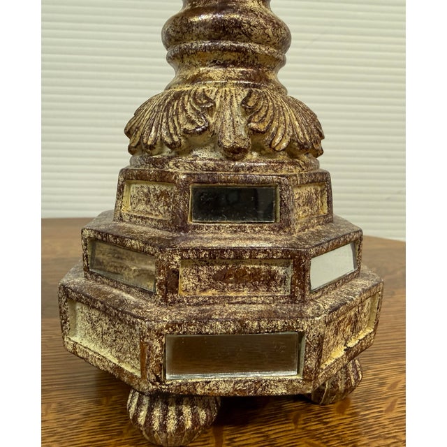 Gold Neoclassical Revival Mirrored Column Candleholders, Pair For Sale - Image 8 of 12
