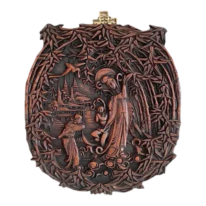 Early 20th Century Chinese Export Hardwood Carved Plaque of Quan Yin in Landscape