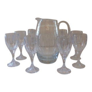 Late 20th Century Block Crystal Crystal Goblets and Pitcher - Set of 8 For Sale