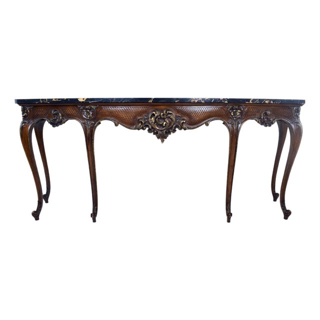 Monumental Louis XV Style Console Table, Portoro Marble Top, 1920s For Sale