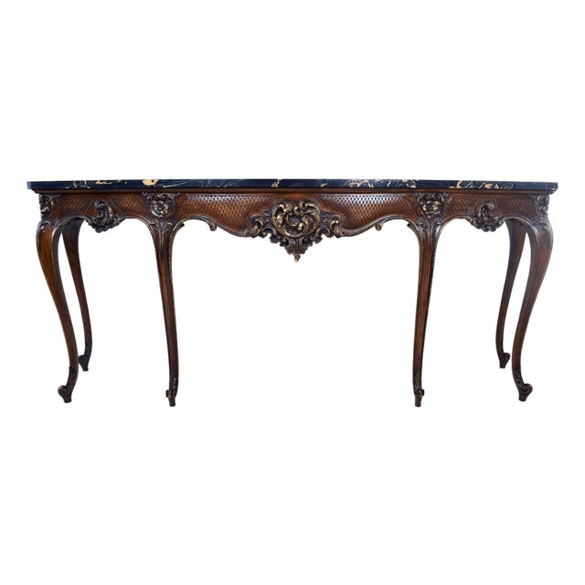 Porturo Marble-Top Louis XV Style Custom Console Table Exquisite Carved Details For Sale