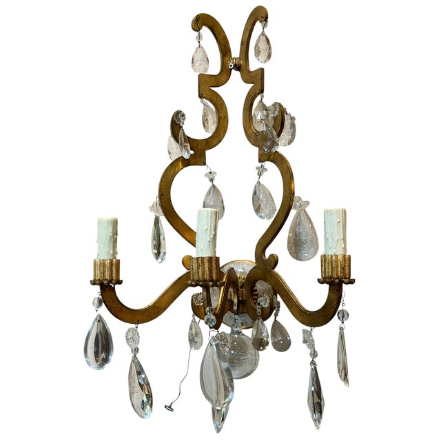 Ralph Lauren Rock Crystal Italian Wall Light Sconce.