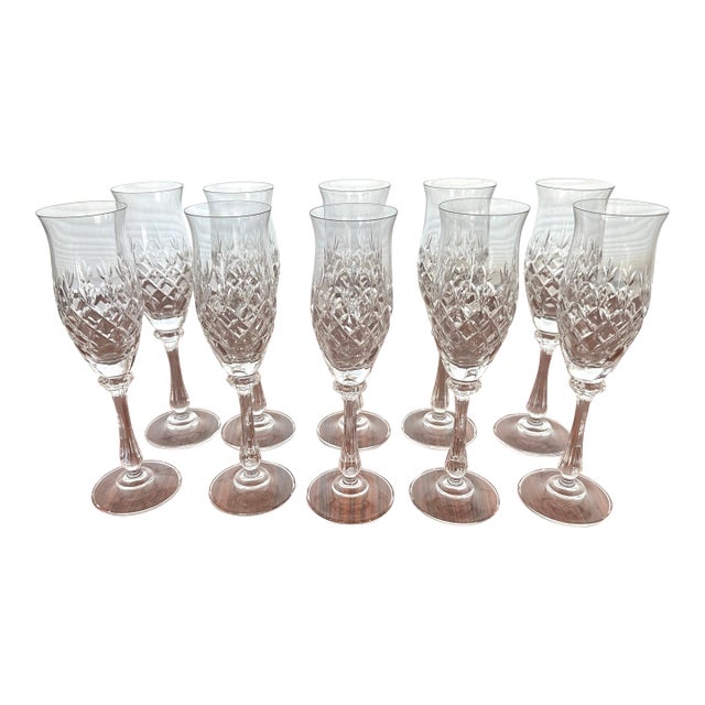 Vintage Château by Mikasa Cut Crystal and Blown Glass Champagne Flutes Set of 10 For Sale