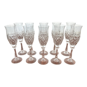 Vintage Château by Mikasa Cut Crystal and Blown Glass Champagne Flutes Set of 10