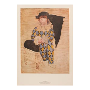 Large 1980s Picasso Museum Sealed and Numbered Poster After P. Picasso's "Paul en Arlequin"