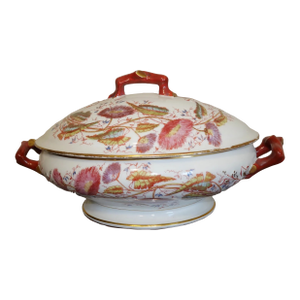 Late 19th Century French George Dreyfus Porcelain Japonisme Floral Motifs Lidded Oval Tureen