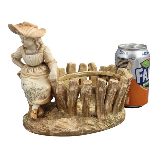 Figural Jardinière with Girl at Rustic Fence by James Hadley for Royal Worcester, 1888 For Sale - Image 14 of 15