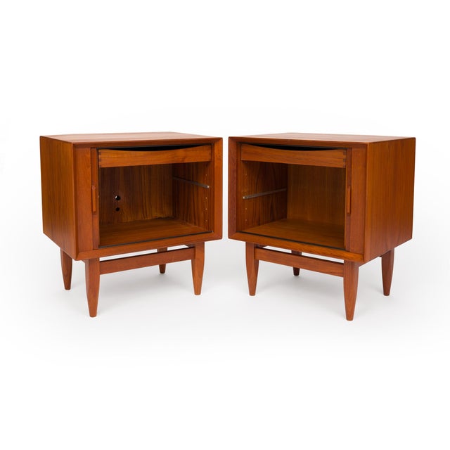 Vintage 1960s Danish Mid Century Svend Åge Madsen Teak Tambour Door Nightstands - Pair For Sale In San Francisco - Image 6 of 17