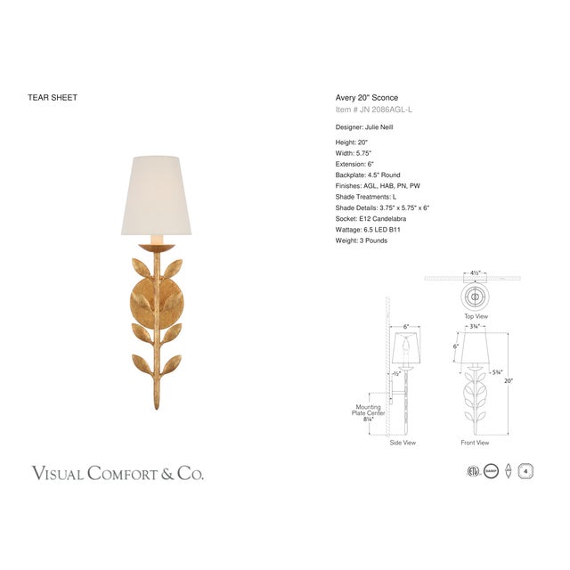 Traditional Julie Neill for Visual Comfort Signature Avery 20" Sconce Antique Gold Leaf with Linen Shade For Sale - Image 3 of 5