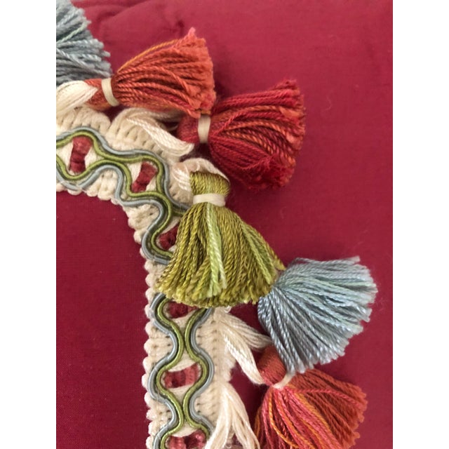 Up for your consideration today is this beautiful custom made raspberry silk fringe pillow. Measures 20” x 12”x 4” Fiber...