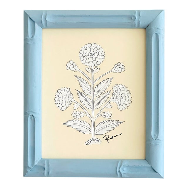 Hand-Painted Jaipuri White Floral Motif Painting. Framed For Sale