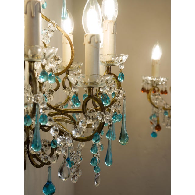 1970s Vintage Five-Light Florentine Wall Lamp in Wrought Iron, 1970s For Sale - Image 5 of 14