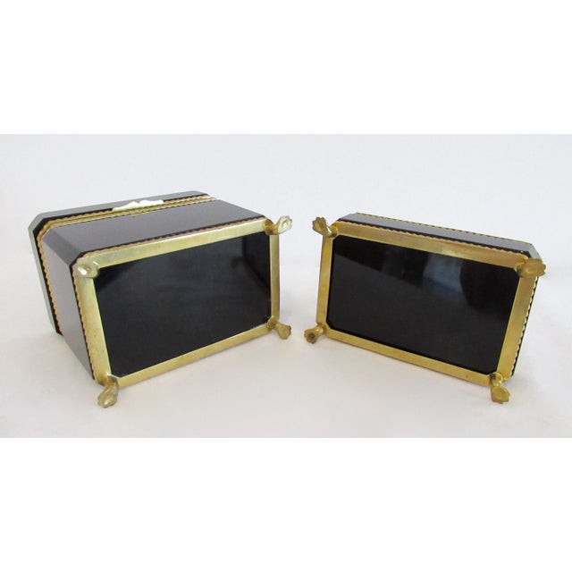 C.1930's Cenedese Murano Italian Hand-Blown Black Keepsake Lidded Box & Accent Dish With Bronze Gilded Mounts For Sale - Image 17 of 18