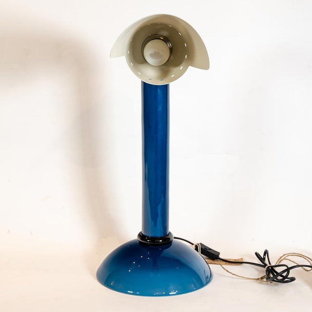 Vintage Murano Blue Glass and Brass Shade Table Lamp, 1960s For Sale - Image 9 of 11