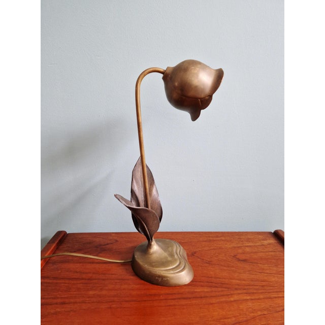Hollywood Regency Floral Table Lamp in Bronze and Brass, 1970 For Sale - Image 10 of 15