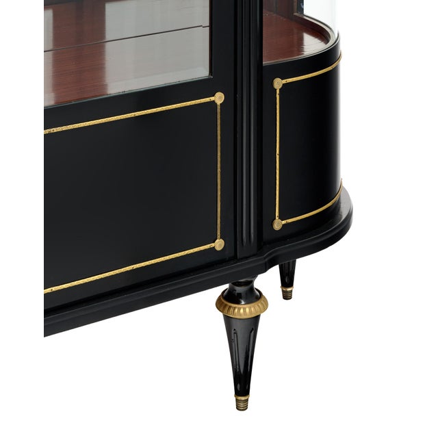 French Louis XVI Style Ebonized Curved Glass Vitrine Display Cabinet, Circa 1900 For Sale In Austin - Image 6 of 9