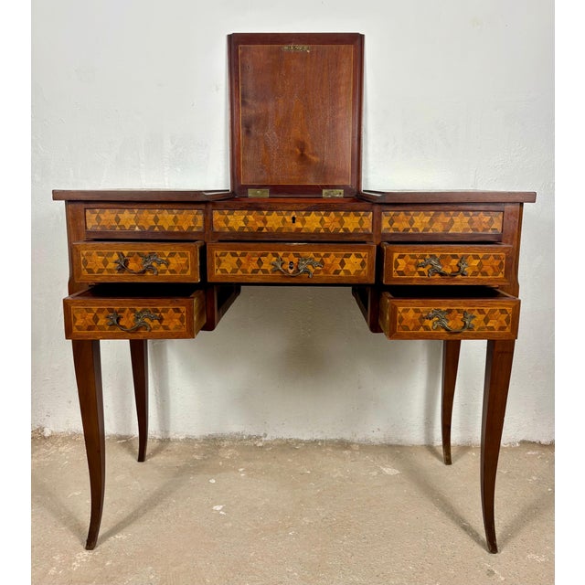 20th Century Spanish Marquetry Vanity Desk with Drop Leaves For Sale - Image 4 of 18