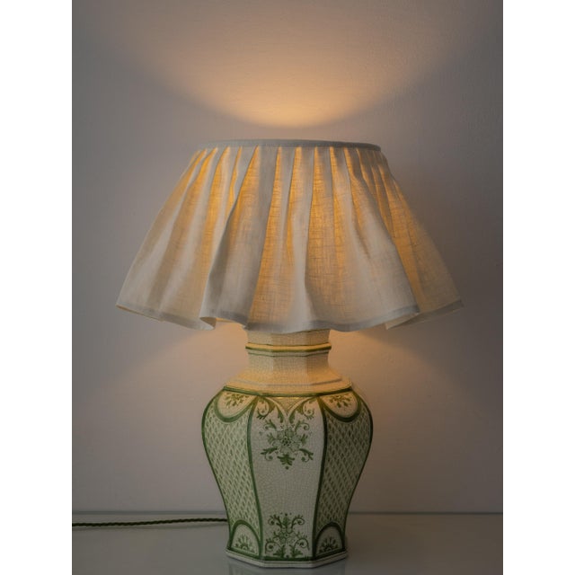 Hand-painted crackle-glazed ceramic table lamp by Benlloch of Manises, Valencia, Spain, circa 1960s. The faceted octagonal...
