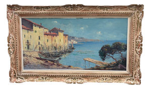 Eugene Delestre, A View of the Port, 1890s-1910s, Oil on Canvas, Framed