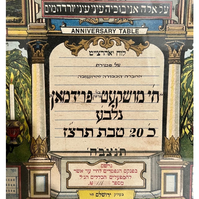 Rare Palestine Antique Hebrew Judaica Yahrzeit Synagogue Sign Memorial Plaque, c. 1890-1920 For Sale - Image 4 of 6