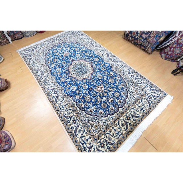 Vintage Nain Rug with Blue Central Medallion For Sale - Image 5 of 18