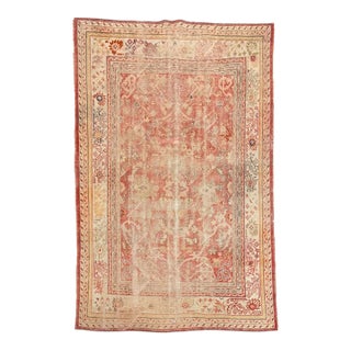 Antique Turkish Oushak Rug 7x10 | Faded Red With Large Floral Motifs For Sale