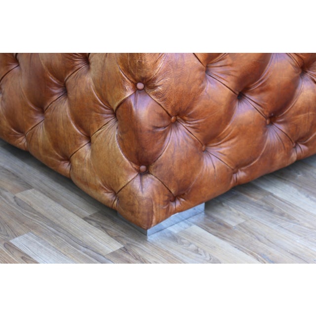 Vintage Tufted Brown Distressed Leather For Sale - Image 13 of 18
