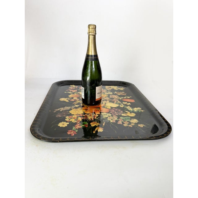 Large Black Papier-Mâché Tray, France, 1970 For Sale - Image 3 of 10
