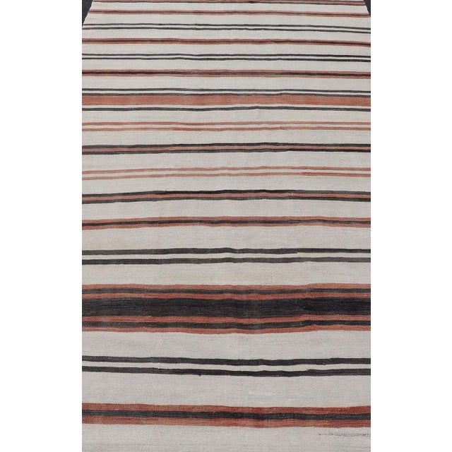 Vintage Turkish Kilim Gallery with Stripes in Cream, Brown &amp; Soft Coral Color. Keivan Woven Arts / rug EN-2425,...