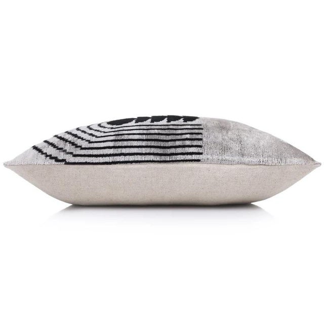 Handmade Silver Black Velvet Lumbar Pillow 16x24 – Modern Geometric Designer Cushion For Sale In San Francisco - Image 6 of 8
