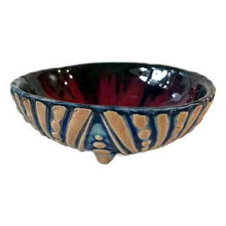 Vintage Handmade Glazed Bowl With Textured Designed Bottom For Sale