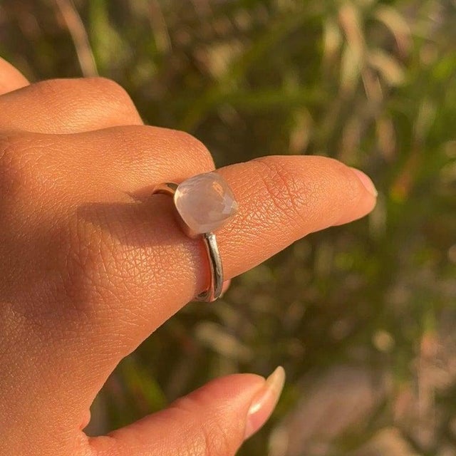 Soft Pink Rose Quartz Solitaire Ring for Women in 925 Silver, Size 8.5 For Sale - Image 4 of 11