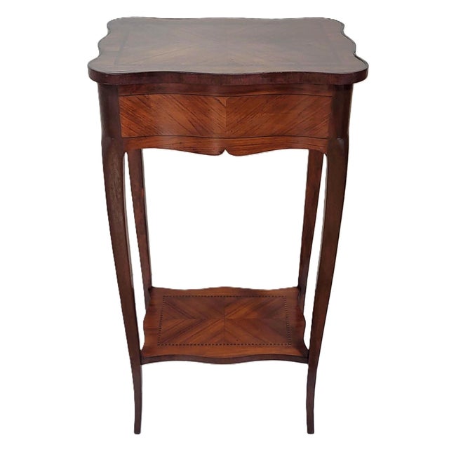 Wood Antique French Louis XV Satinwood Inlaid Two Tier Side Table Stand For Sale - Image 7 of 12