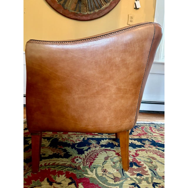 Animal Skin 1930s Mid-Century Cognac Leather Loveseat + Pair of Barrel Chairs For Sale - Image 7 of 8