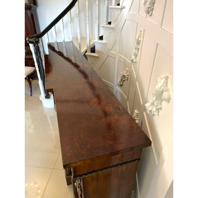 Wood Large Antique Victorian Inlaid Floral Marquetry Burr Walnut Ormolu Mounted Credenza, 1850s For Sale - Image 7 of 18