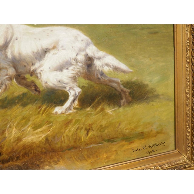 Antique French Hunt Painting of Setters and a Mallard, Oil on Canvas, 1904 For Sale - Image 11 of 18