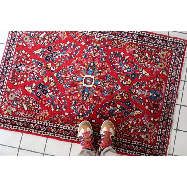 1950s 1950s, Handmade Vintage Oriental Sarouk Rug 3.3' X 4.7' For Sale - Image 5 of 10